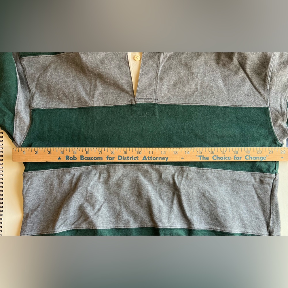 Vintage GAP Men’s Green Gray Striped Rugby Shirt Cream Collar Medium 100% Cotton - Picture 10 of 12